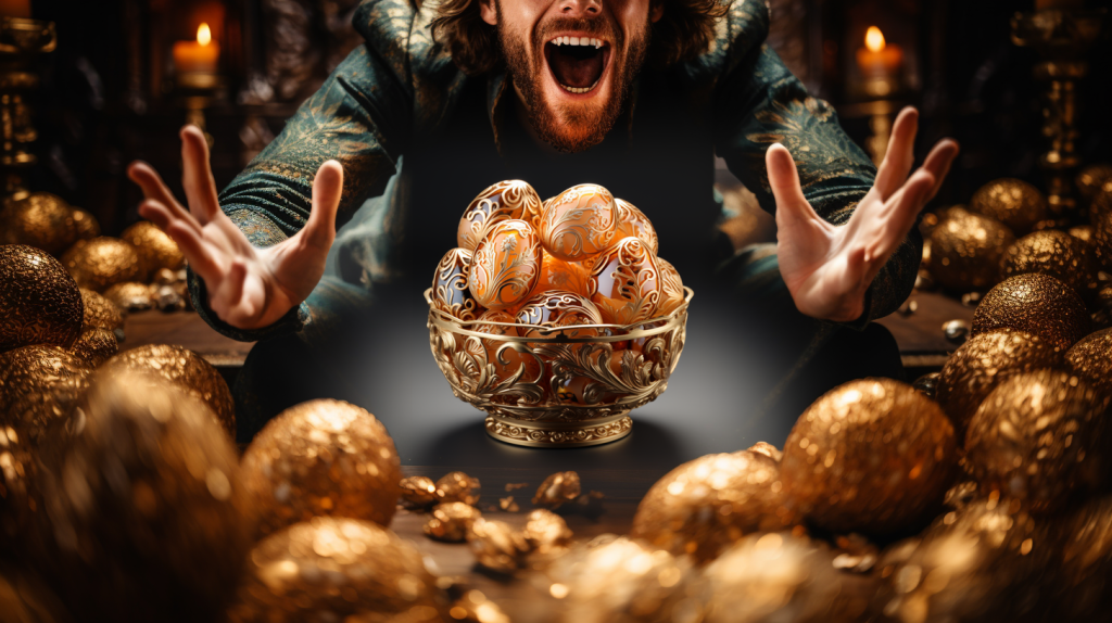 Man_reaching_for_a_basket_containing_gold_eggs